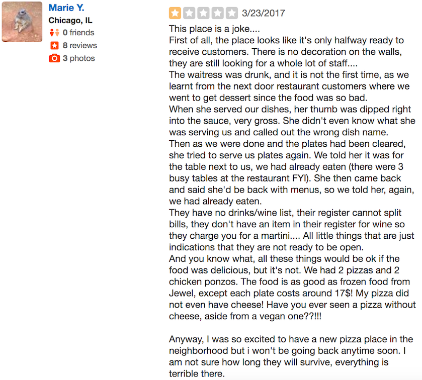 bad review of restaurant essay